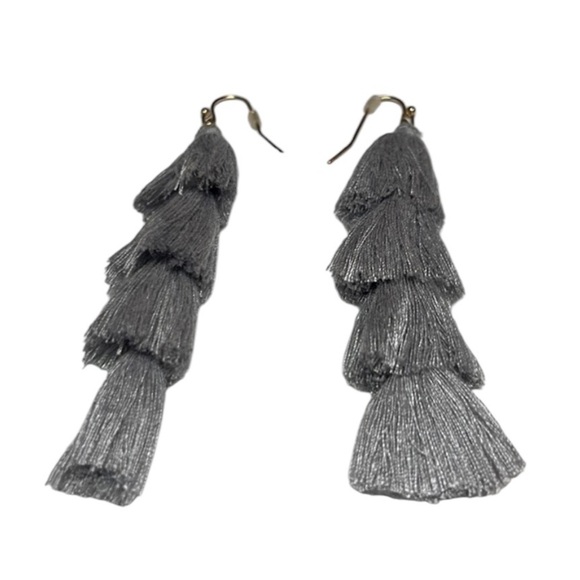 Grey Fringe Tassel Dangle Drop Earrings Boho Night Out Festive - Picture 1 of 7